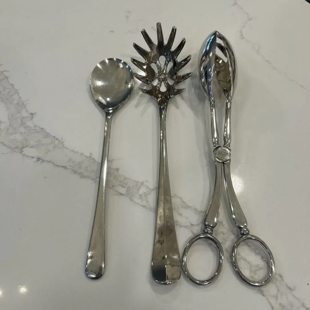 International Silver Silver Plated Set of 3 Serving Spoons‎ Salad Tongs